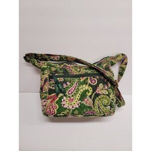 Vera Bradley "Chelsea " Green Pink And White Paisley Quilted Shoulder Bag
